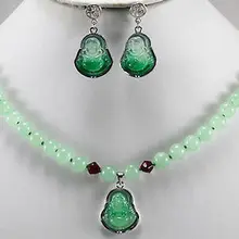 Замечательное слово драгоценный камень 8 мм свет с зелёными камнями вырезанный на удачу Будда кулон ожерелье серьги милые женские ювелирные изделия серебро