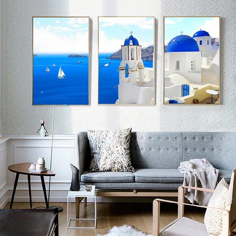 

Wall Art Picture Modern Nordic Greece Santorini Aegean Sea Views Canvas Painting Print Poster Living Room Home Decor Background