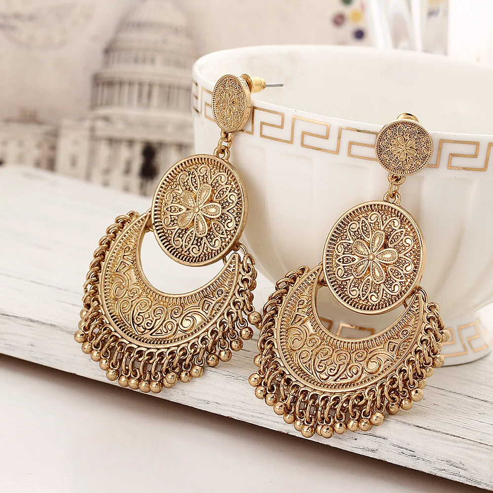 Indian Earring Bohemia Ethnic Beads Tassel Dangle Earrings For Women Vintage Flower Statement Earring Fashion Jewelry Pendientes - Image 5