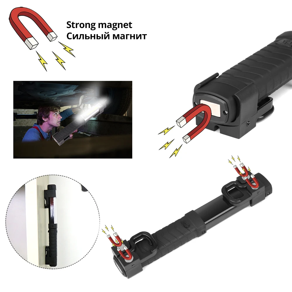 USB Перезаряжаемый COB рабочий светильник, яркий светодиодный светильник-вспышка с мощным магнитом и крючком, подходящий для кемпинга, обслуживания и т. д