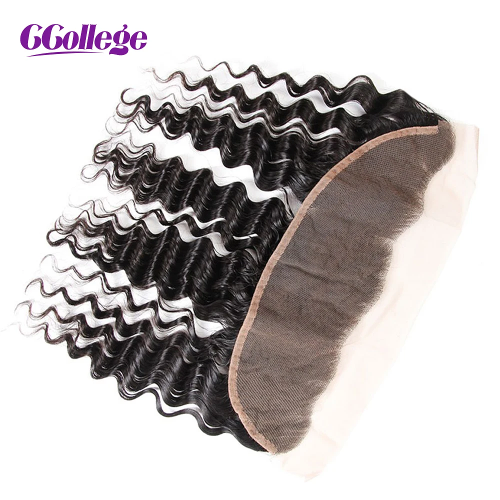 CCollege Hair Lace Frontal Closure Brazilian Deep Wave Remy Hair Free Part 13*4 Ear To Ear Swiss Lace 100% Human Hair 8-18inch