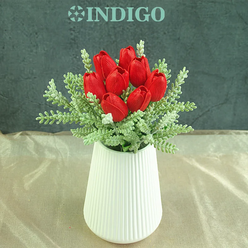 

INDIGO- Christmas Red Tulip Bouquet (8pcs Tulip+5 pcs) Real Touch Artificial Flower Wedding Flower Floral Party Free Shipping