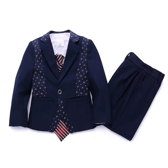 Page boy Outfits Kids Navy Blue Wedding Suits Children 5PCS Spring