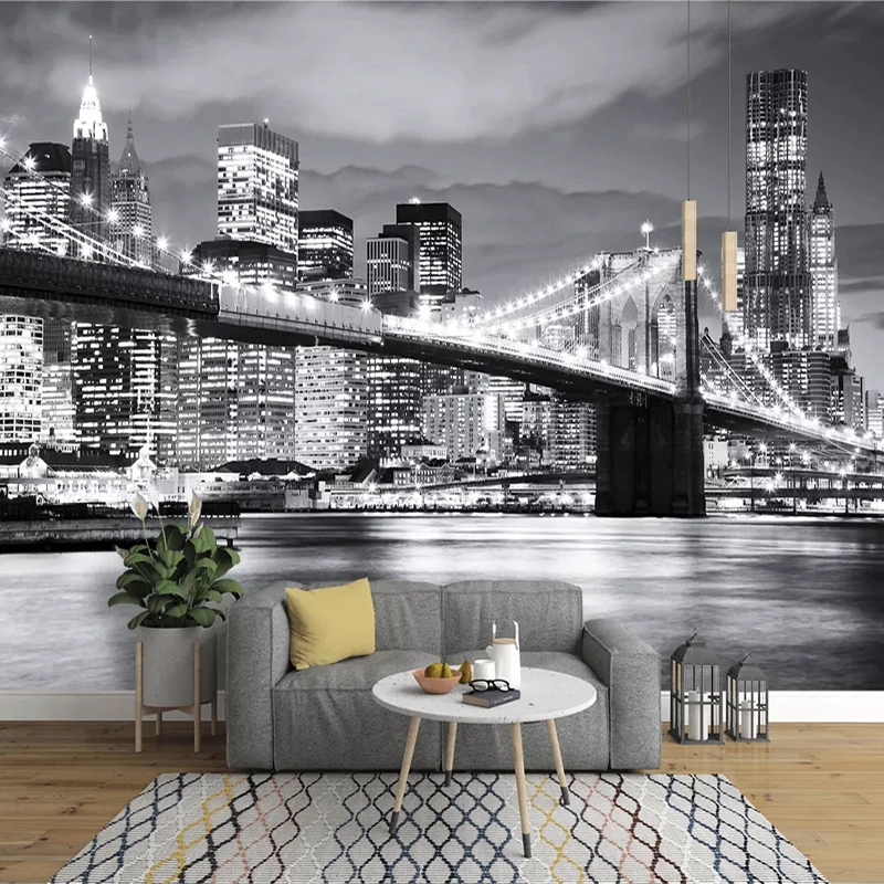 Custom 3d Photo Wallpaper Modern City European And America Night View Manhattan Bridge Living Room Wall Mural Sofa Background Wallpapers Aliexpress