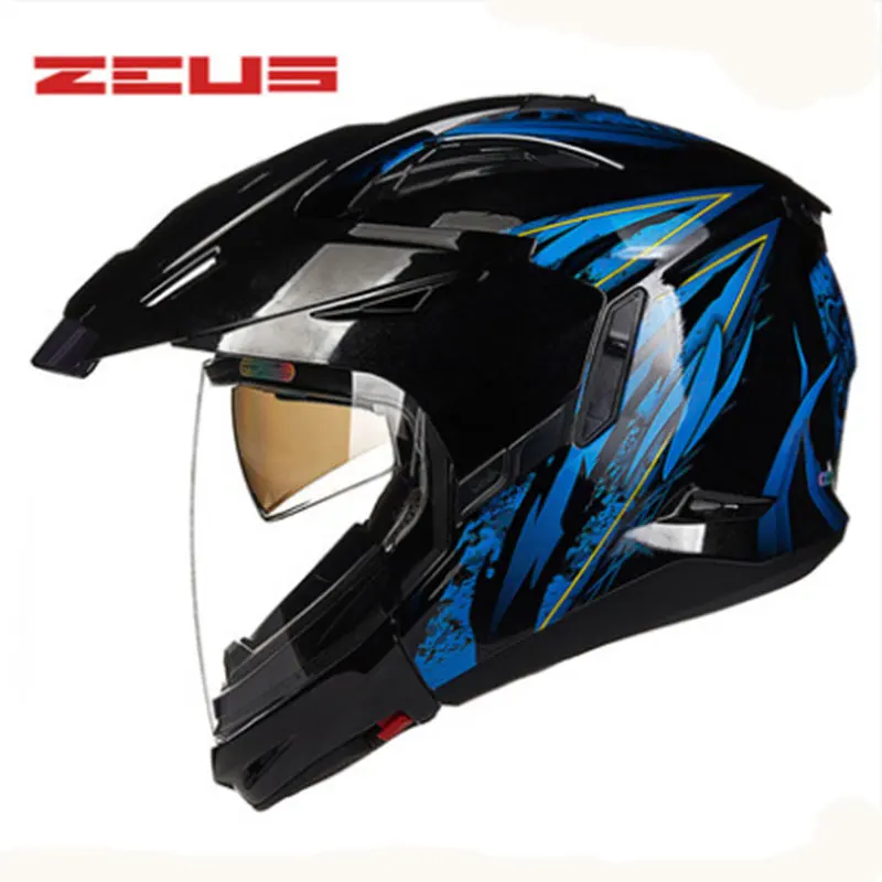 ZEUS модульный мотоциклетный шлем 2 линзы высококлассная Защитная Экипировка мотоциклетный шлем легко застежка мотоциклетный шлем 613B - Цвет: black blue