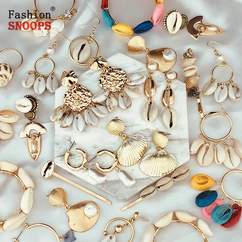 

FASHIONANOOPS Bohemia Gold Color Shell Earring For Women Geometric Pearl Statement Drop Earring Brincos 2019 Fashion Jewelry