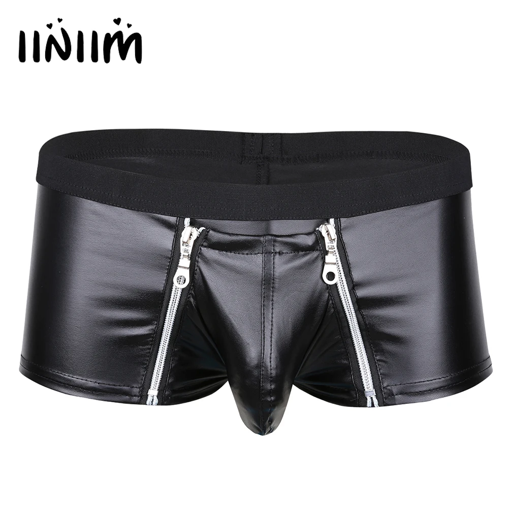

iiniim Men Sexy Lingerie Gay Mens Panties Faux Leather Double Zipper Jockstraps Bulge Pouch Night Clubwear Underwear Underpants