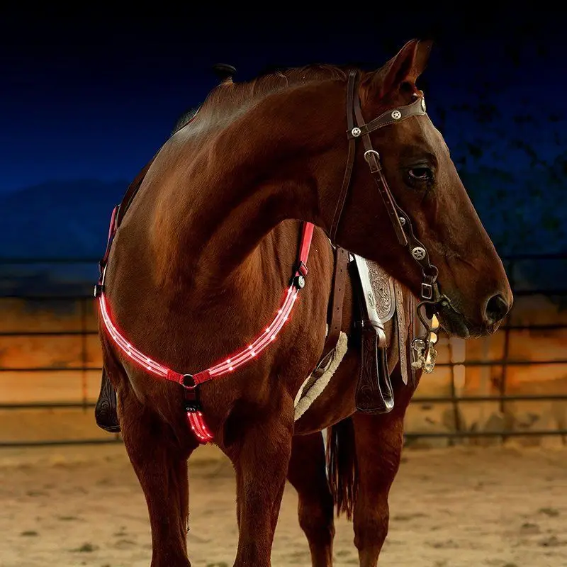 Лошадь Нагрудник двойной светодиодный конской сбруи нейлон ночной Видимый оборудование для верховой езды Racing верховой езды Cheval ремень