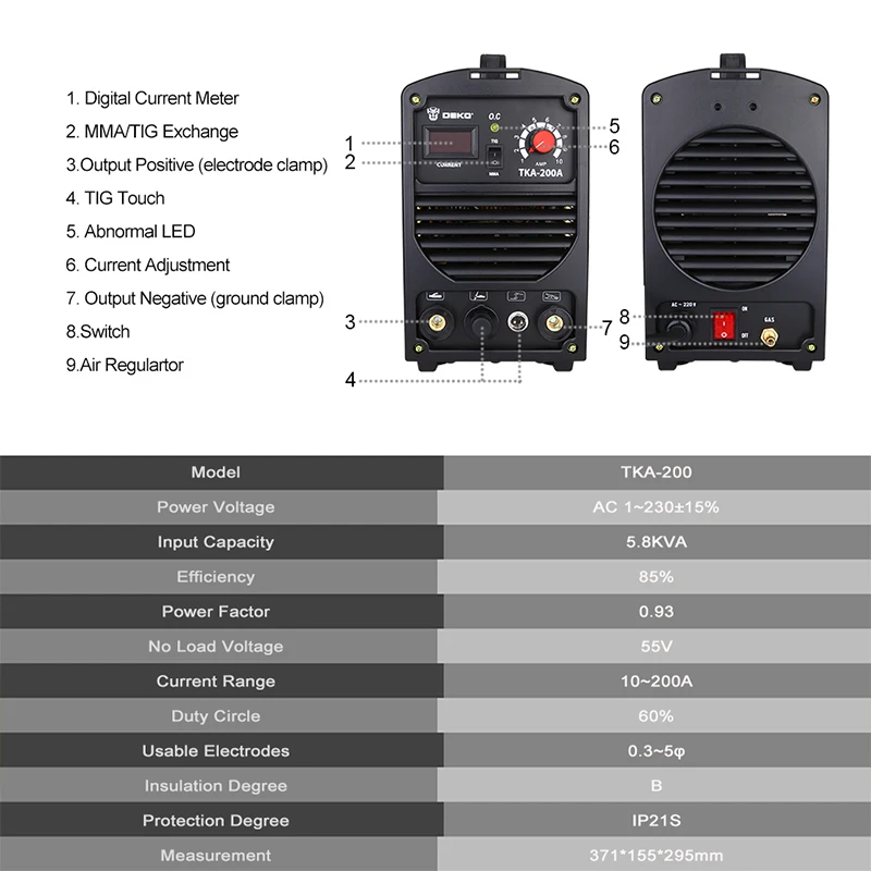 200A 5.8KVA IP21S инвертор дуги TIG 2 в 1 Электрический сварочный аппарат MMA сварщик для