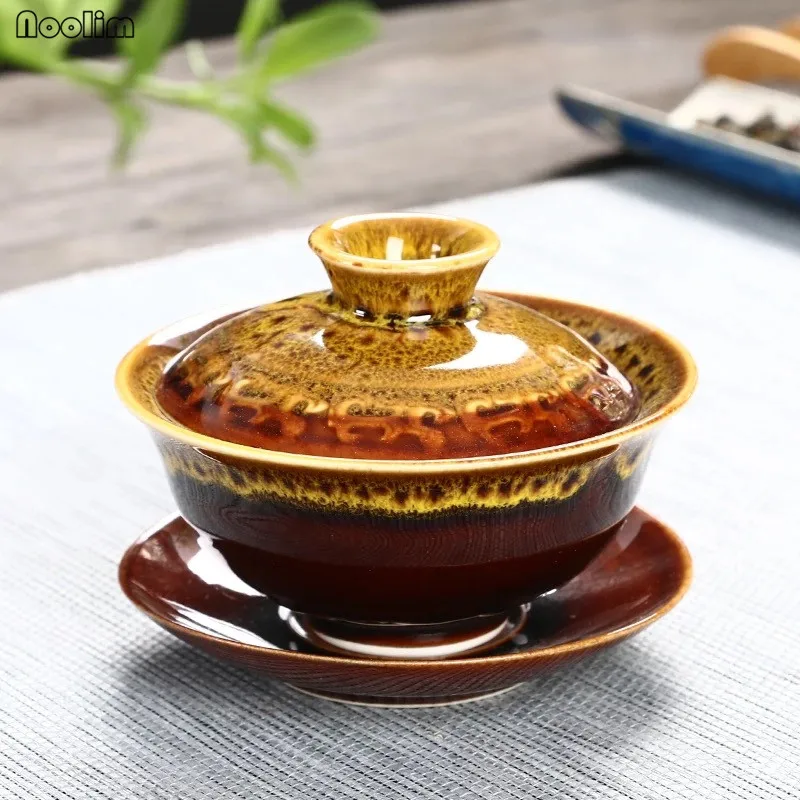 NOOLIM керамическая чайная чашка, Цветная Керамическая чайная супница, китайский чайный набор кунг-фу, ручная роспись, ретро фарфор, персональная чашка с крышкой - Цвет: B