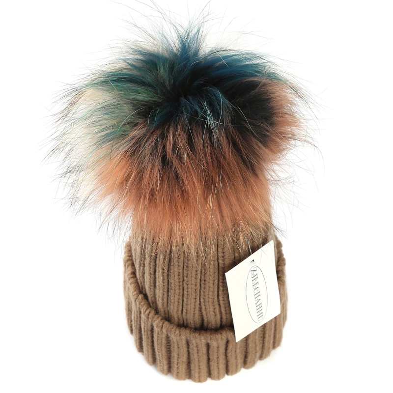 Модная новинка, помпоны из натурального Лисьего меха и норки, 15 см, Skullies Beanies, шапки для женщин и девочек, зимние шапки, детские шапки, шапка