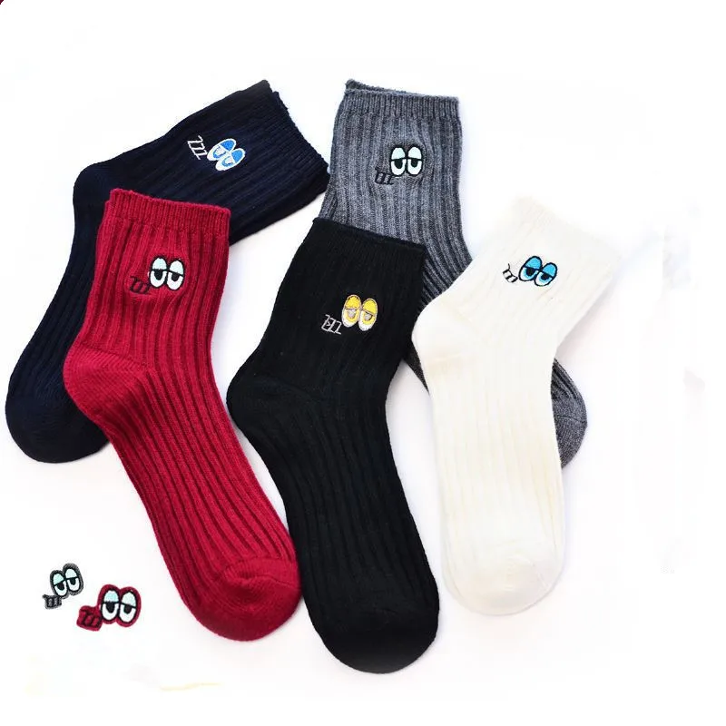 Магазин Crazy Fly новые хлопковые носки Harajuku Короткие женские носки Kawaii Полосатые Носки с рисунком милые вышитые глаза забавные летние носки