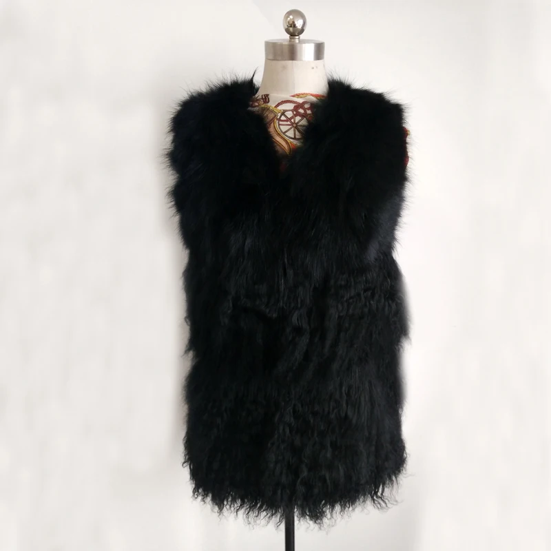 

100% Genuine Mongolia Sheep Fur Gilet Women Top Brand Factory Real Raccoon Fur Vest Outlet Fur Customize Fur Waistcoat TSR54