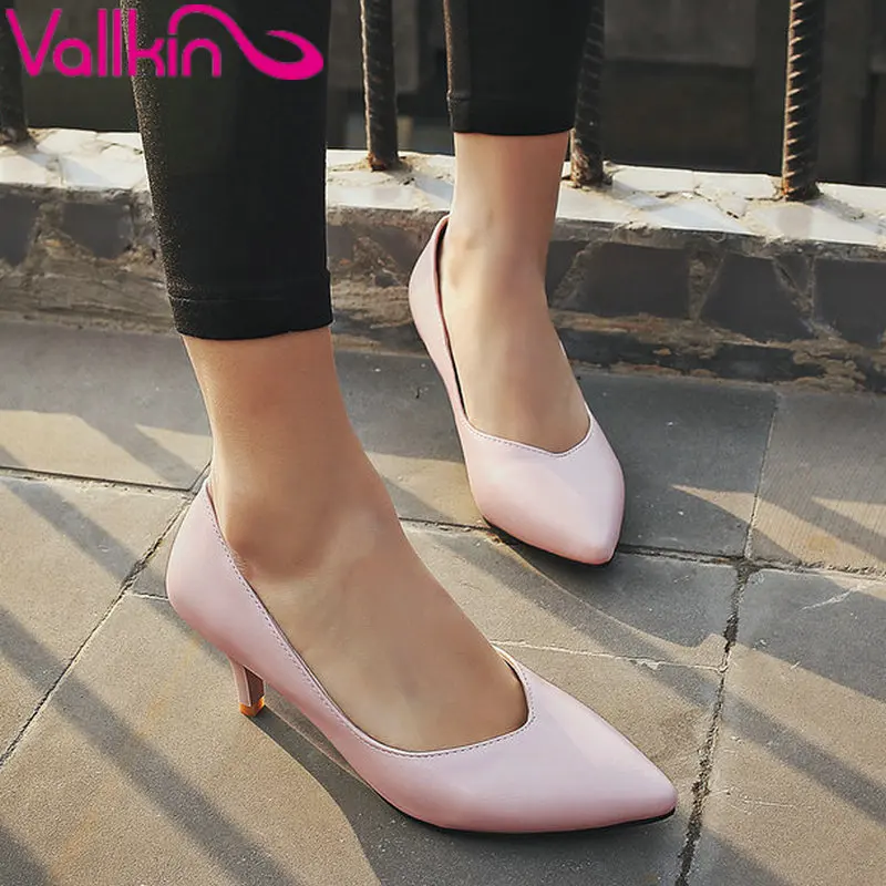 

VALLKIN 2017 Western Thin Med Heel Women Pumps Pointed Toe Spring Shoes White Sliver OL Work Shoes Women Wedding Shoe Size 34-43
