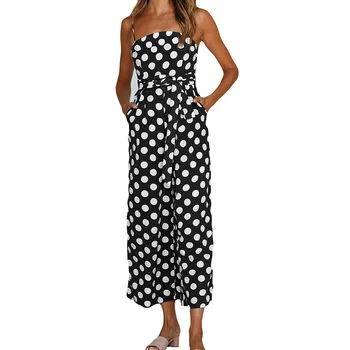 

Elegant Sexy Jumpsuits Women Sleeveless Polka Dots Loose Trousers Wide Leg Pants Rompers Holiday Sundress Women Cloth #Zer