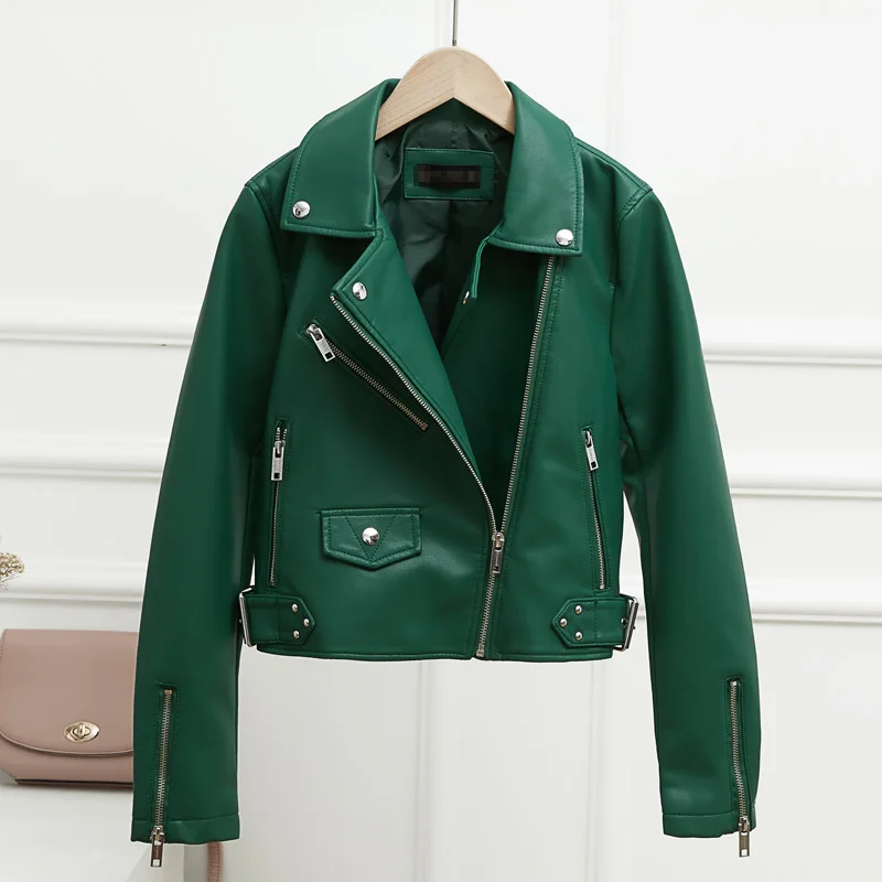 Spring Fashion Faux Leather Jacket 2019 Womens Slim Zipper Bike Motorcycle PU Leather Jacket Street Style Slim Short Basic Coat