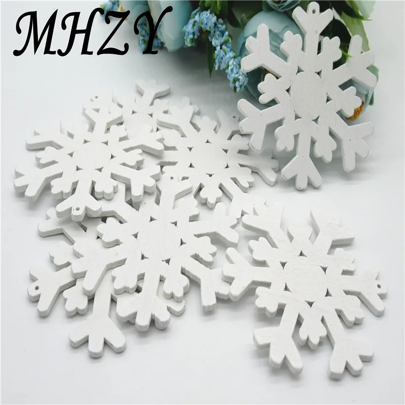 

Hot Sale 6.3CM 10/20/30pcs Christmas white snowflake Cartoon Wood Sewing Buttons Scrapbook Flatback botones Handmade Carfts