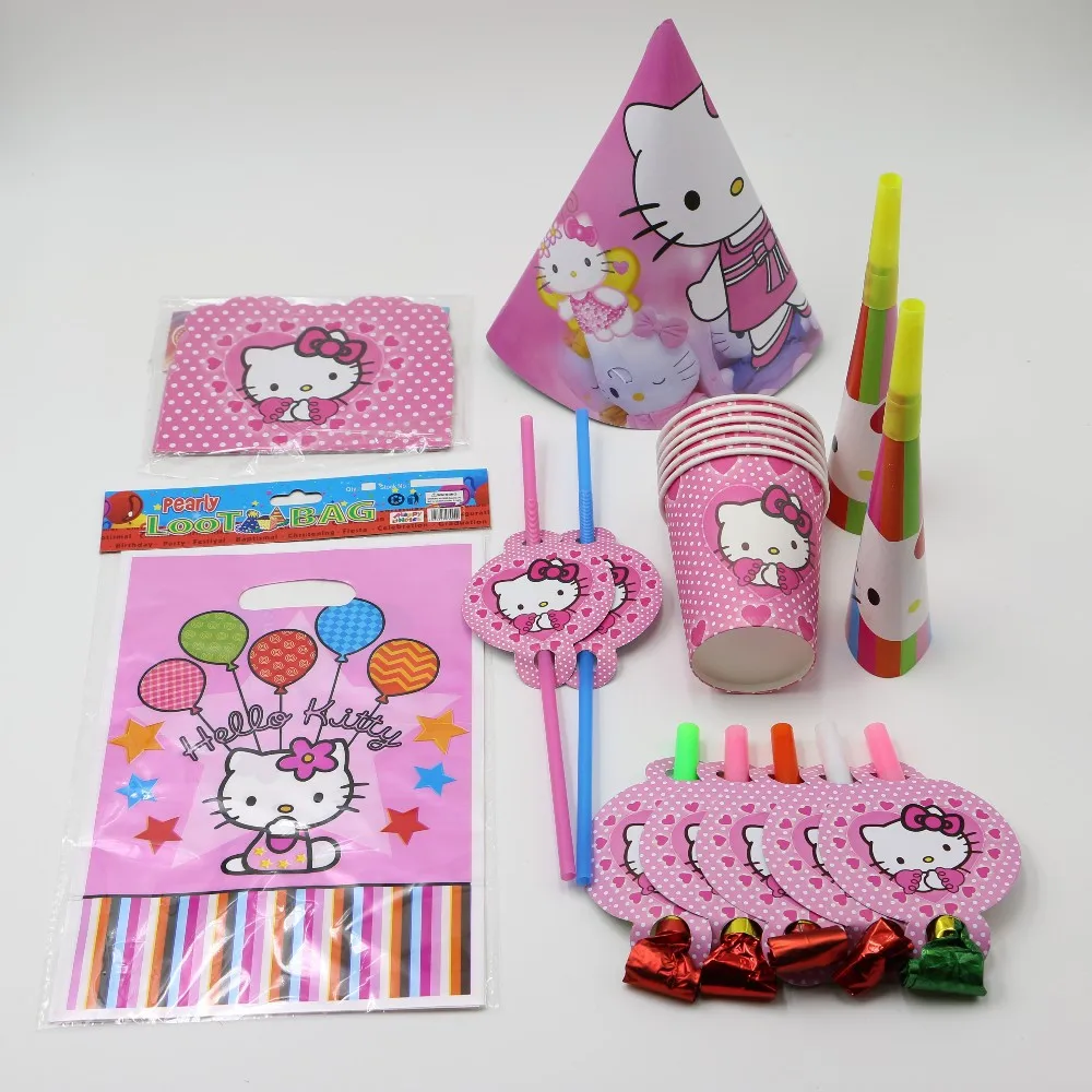 Kids birthday party supplies set decotations Cartoon Theme party supplies 85pcs/set hello kitty ...