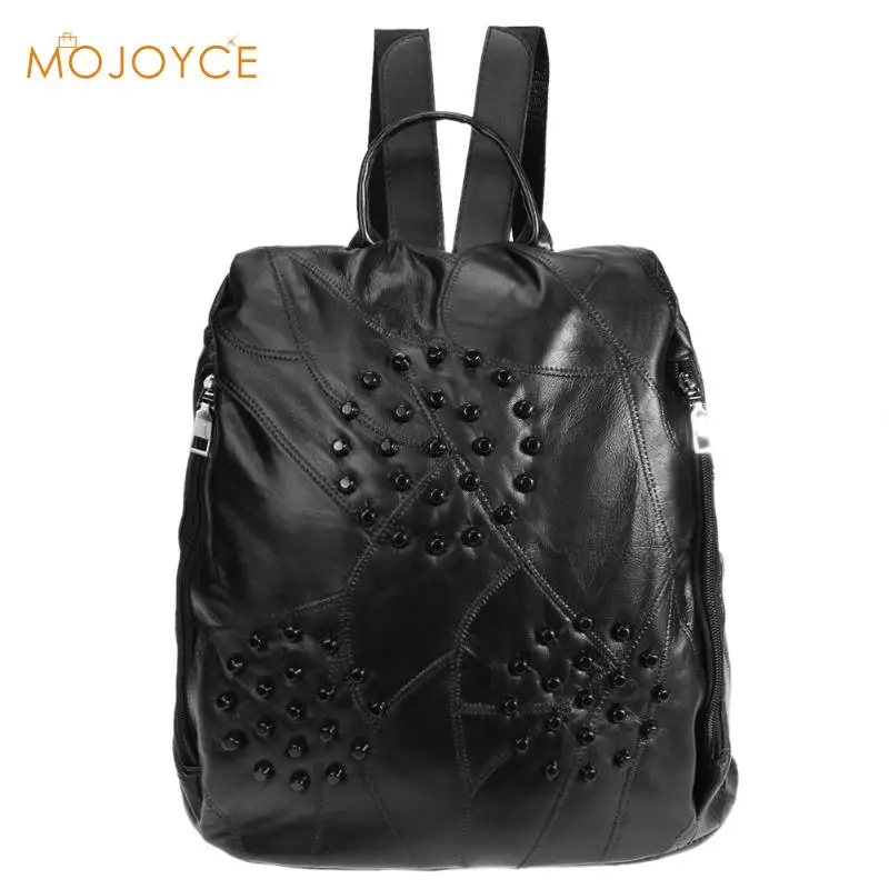 

Women Backpacks Black Women 's Backpack Shoulder Bag Leather Bag Sheepskin Bag Rivets Decoration Fashion Punk Women Backpacks