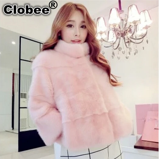 

2019 Autumn Winter Women Short Pink Faux Fur Coat Stand Collar Fake Cheap Mink Fur Jackets Casaco Female Outwear Oversized Y172