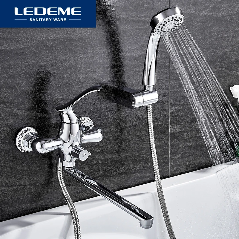 

LEDEME Bathroom Faucet Chrome Finish New Wall Mounted Waterfall Bathroom Bathtub Handheld Shower Tap Mixer Faucet L2341
