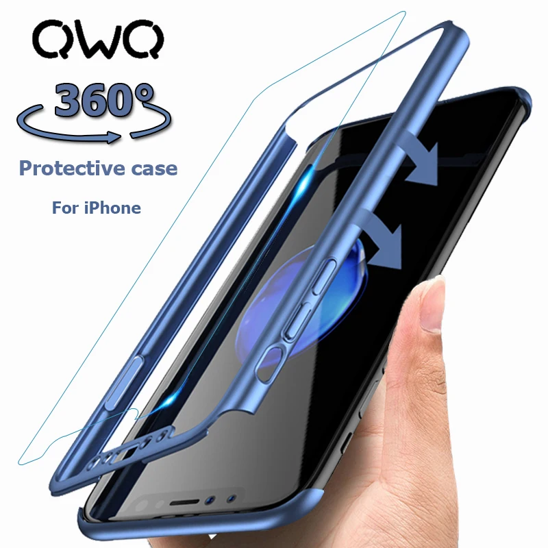 

360 Degree Full Protection Phone Case For iPhone 6 6S 7 8 Plus Shockproof Cover For iPhone X Xs Max Xr Case With Tempered Glass