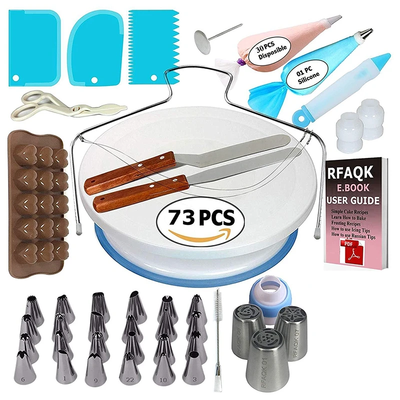 

2019 Cake Decorating Kit Pastry Tube Fondant Tool Kitchen Dessert Baking Pastry Supplies Cake Turntable Set Cupcake Stand Set