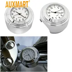 Auxmart 7/8 "Chrome Мотоцикл Руль управления для мотоциклов крепление кварцевые часы Honda Yamaha Suzuki Kawasaki