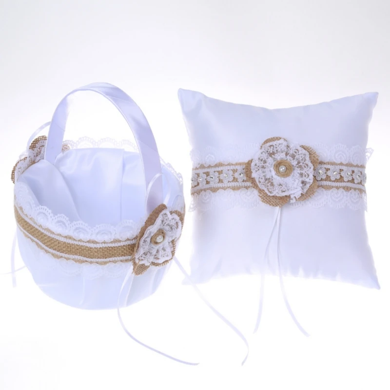 

Wedding Basket Flower Girl Basket Ring Pillow Cushion Ring Box Wedding Decoration Set Valentine Day Gift Flower Basket Container