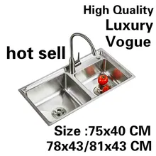 Квартира роскошный двойной кухонный паз раковина сделать блюда 304 нержавеющая сталь Горячая 750x400/780x450/810x430 мм