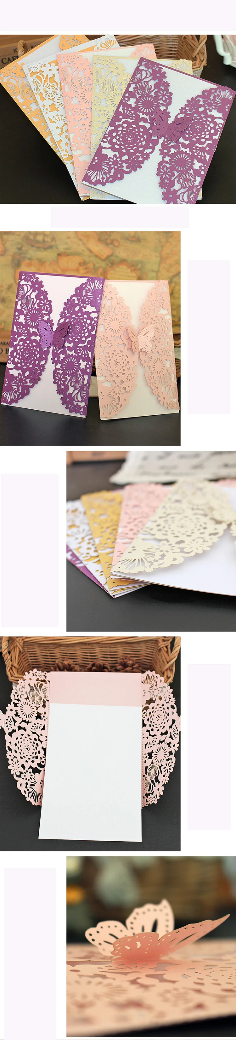 Многоцветная Бабочка свадебные пригласительные открытки лазерная резка визитные карточки праздничные сувениры Свадебные украшения 10 шт