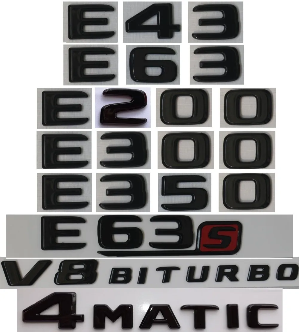 2018 Flat Gloss Black Badge Emblem E63S+AMG+V8 BITURBO for Mercedes Benz E-Class