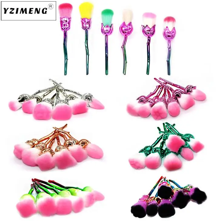 

6pcs/Set Rose Shape Makeup Brushes Foundation Powder Brush Profession Contour Make Up Brushes Blush Brush Set Beauty Kit