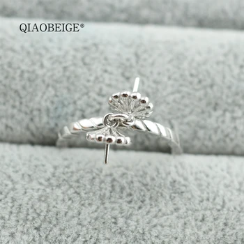 

QIAOBEIGE diy pearl fittings 925 sterling silver jewelry For Women natural Pearl jewelry double pearl rings screw shape Mounting