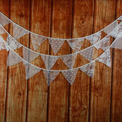 

3.2m 12pcs/lot Romantic White Lace Bunting Pennant Flag Banner Garland Wedding/Birthday/Baby Shower Party Decorative