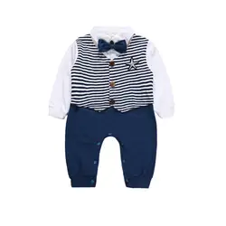 Осенние футболки для маленьких мальчиков комбинезон Джентри галстук хлопок Одежда для новорожденных теплые с длинным рукавом Roupas bebe Infantis