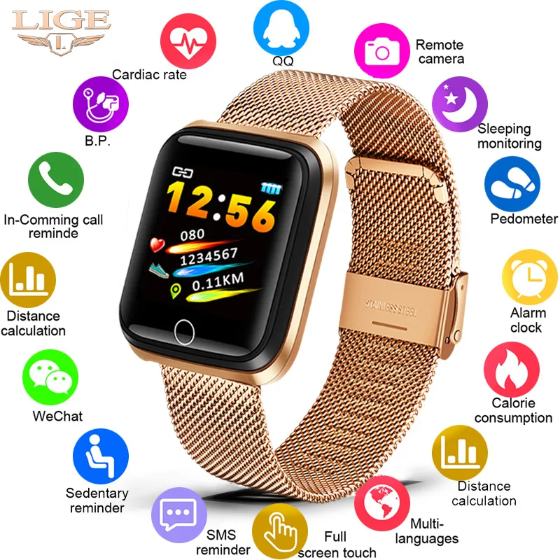LIGE новые умные часы, монитор сердечного ритма, артериального давления, фитнес-трекер, умный браслет, браслет, шагомер, спортивный смарт-браслет