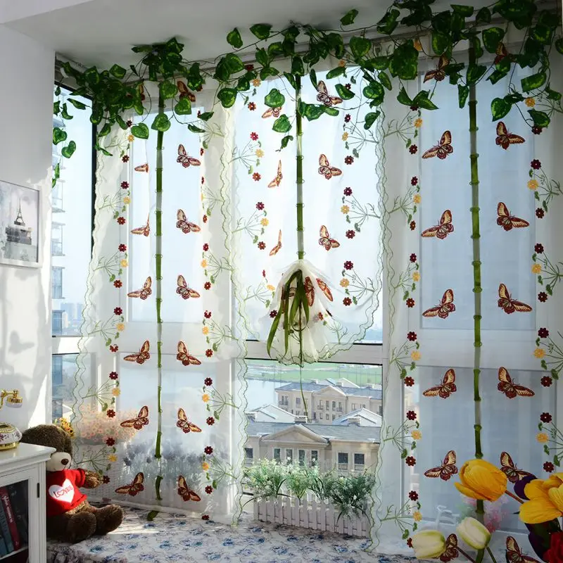 Крытый бабочка тюль занавеска для окон римские шторы вышитые прозрачные Занавески s кухня гостиная панель