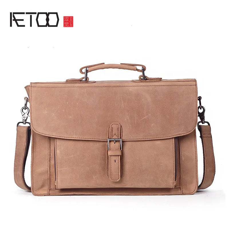 

AETOO First layer of leather men's 15 inch laptop computer bag mad horse skin large capacity file package