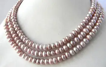 

3Strands 18'' 8MM Slice Lavender Freshwater Pearl Necklace