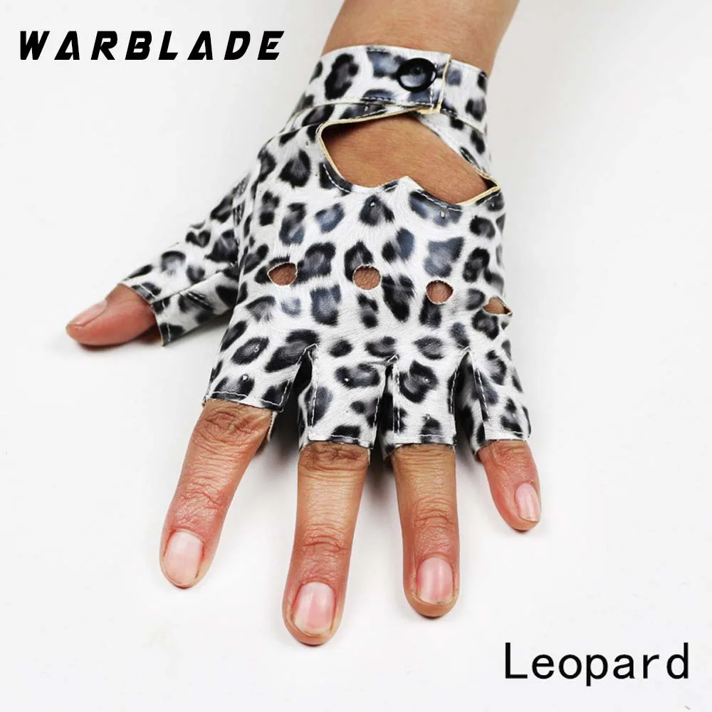 WarBLade, высококачественные женские кожаные перчатки, модные, без пальцев, Звездные, полые, вечерние, дышащие, на половину пальца, варежки для женщин - Цвет: Leopard