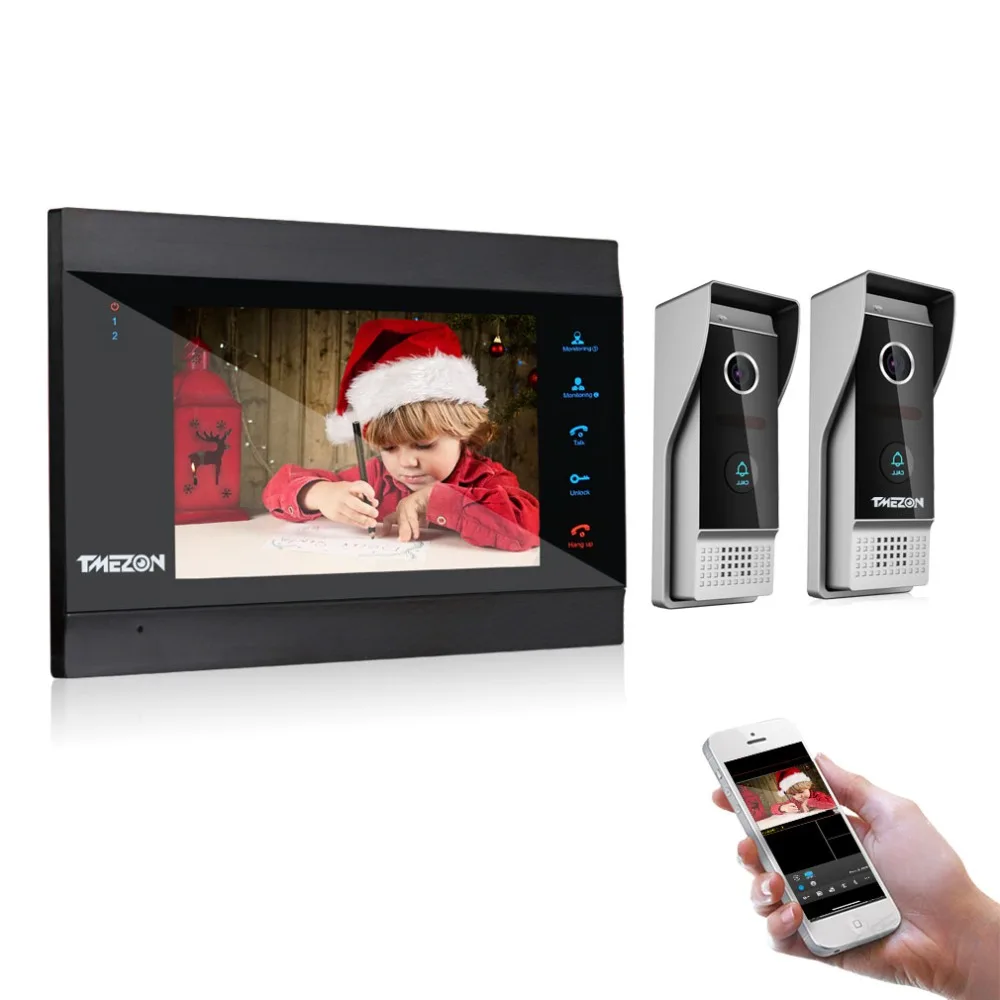 Meilleur TMEZON 7 pouce Sans Fil WIFI Smart IP Vidéo Sonnette Interphone Système avec 1 Nuit Vision Moniteur + 2 Étanche À La Pluie porte Téléphone Appareil Photo