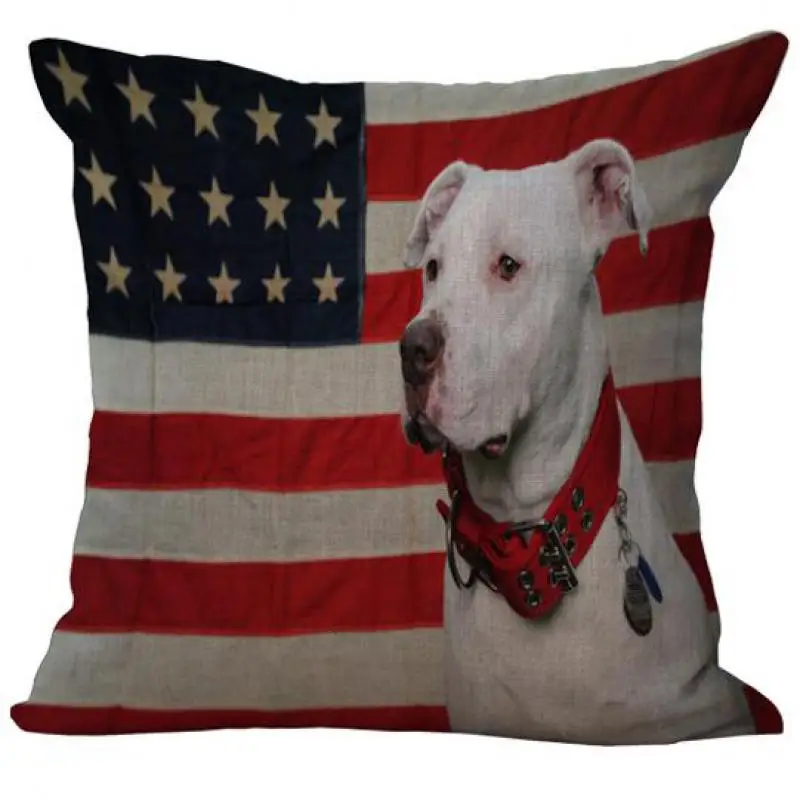Американский и британский флаги, индивидуальный льняной чехол для подушки с изображением собаки, поставка с фабрики