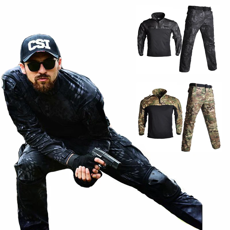 

Black Camouflage Tactical Military Uniform Clothes Frog Suits Men Hunting Ghillie Suit Army Airsoft Sniper Combat Shirt & Pants