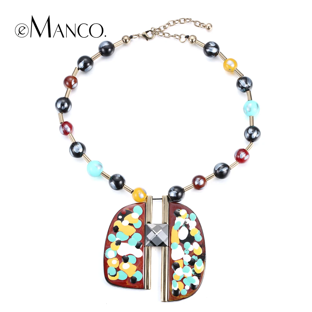 

eManco Painted resin pendant necklace women acrylic bead copper choker necklaces trendy geometric pendants collier femme