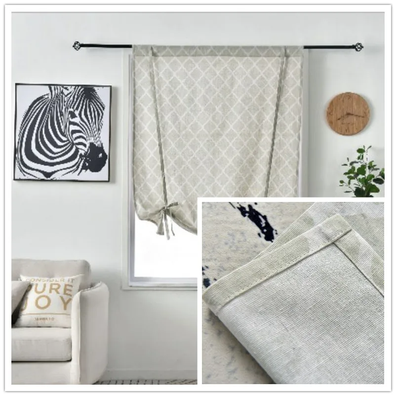 

Elegant and simple lifting curtains. Diamond print pattern. Roman blinds. The living room bedroom is decorated with curtains.