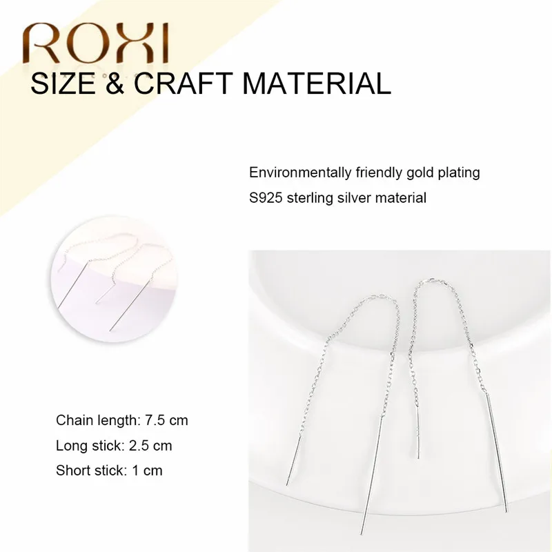 ROXI, 925 пробы, серебряные серьги для женщин, длинные серьги с кисточками, линия ушей, Геометрическая палка, висячие серьги, ювелирное изделие