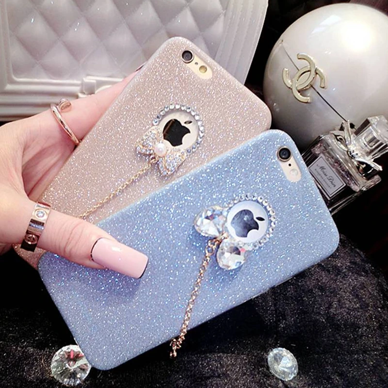 

Luxury Shinning Glitter Cover For iphone 7 6 6S Plus SE 5 5S X Soft Glitter Rhinestone Butterfly Phone Capa for Fundas iPhone7