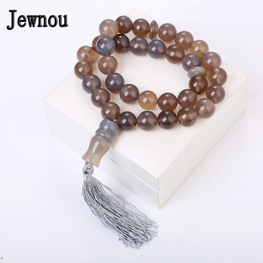 

Jewnou Grey Agate Muslim Rosary Gemstone Islam Tespih Tibetaanse Natural Stone Onyx Beads Fine Jewelry Tassel Accessories Gift