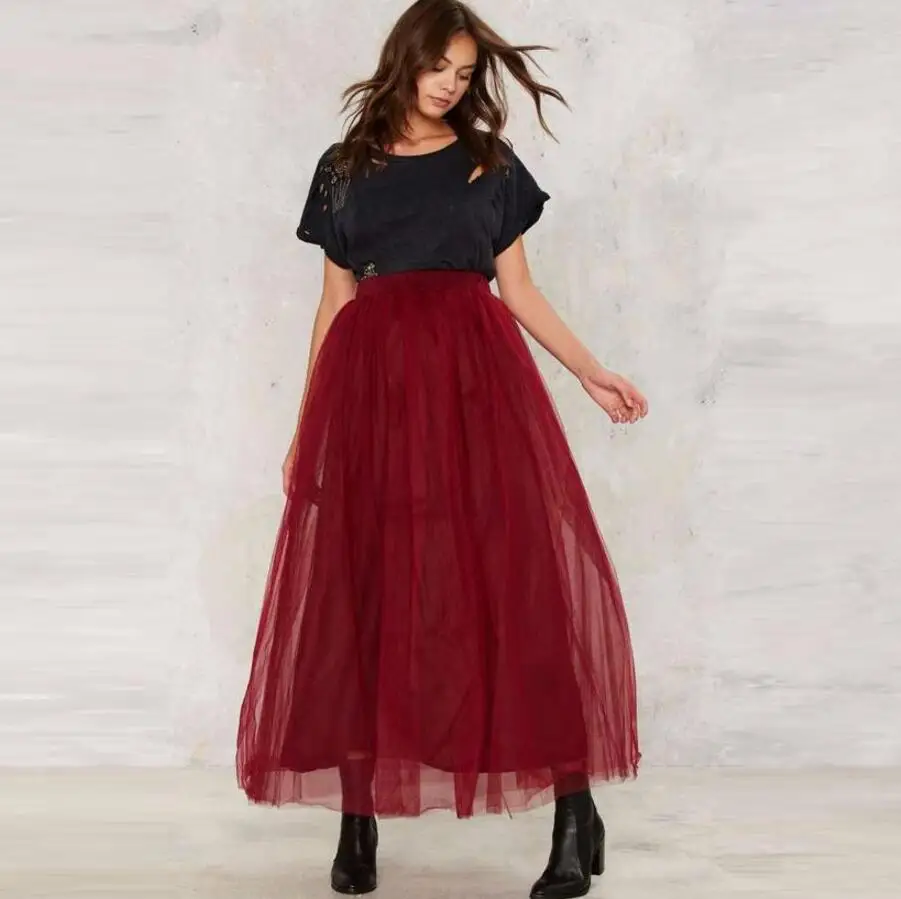 burgundy tulle maxi skirt